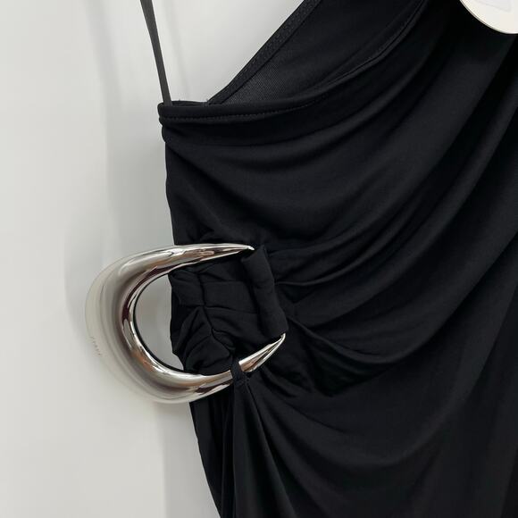 Staud | NWT Zenith Dress in Black Jersey One Shoulder Maxi Silver Buckle XS - Picture 10 of 16